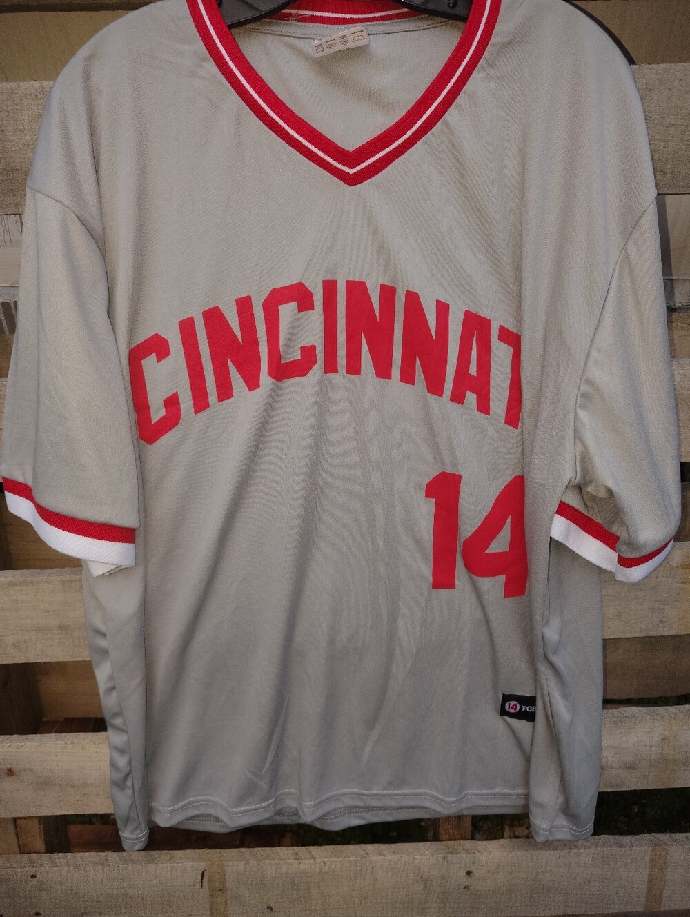 Cincinnati Grey Baseball Jersey with Red Accents #14